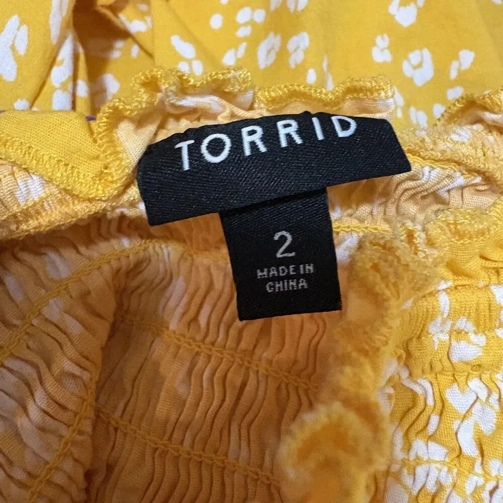 Torrid Dress Womens 2X Yellow Floral Sleeveless Smocked Tiered Sundress Maxi - Picture 4 of 5